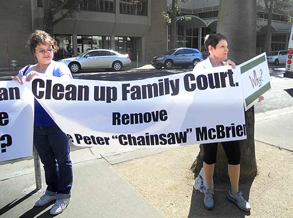 Mothers at protest to remove Judge McBrien