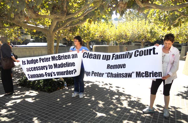 Mothers at protest to remove Judge McBrien